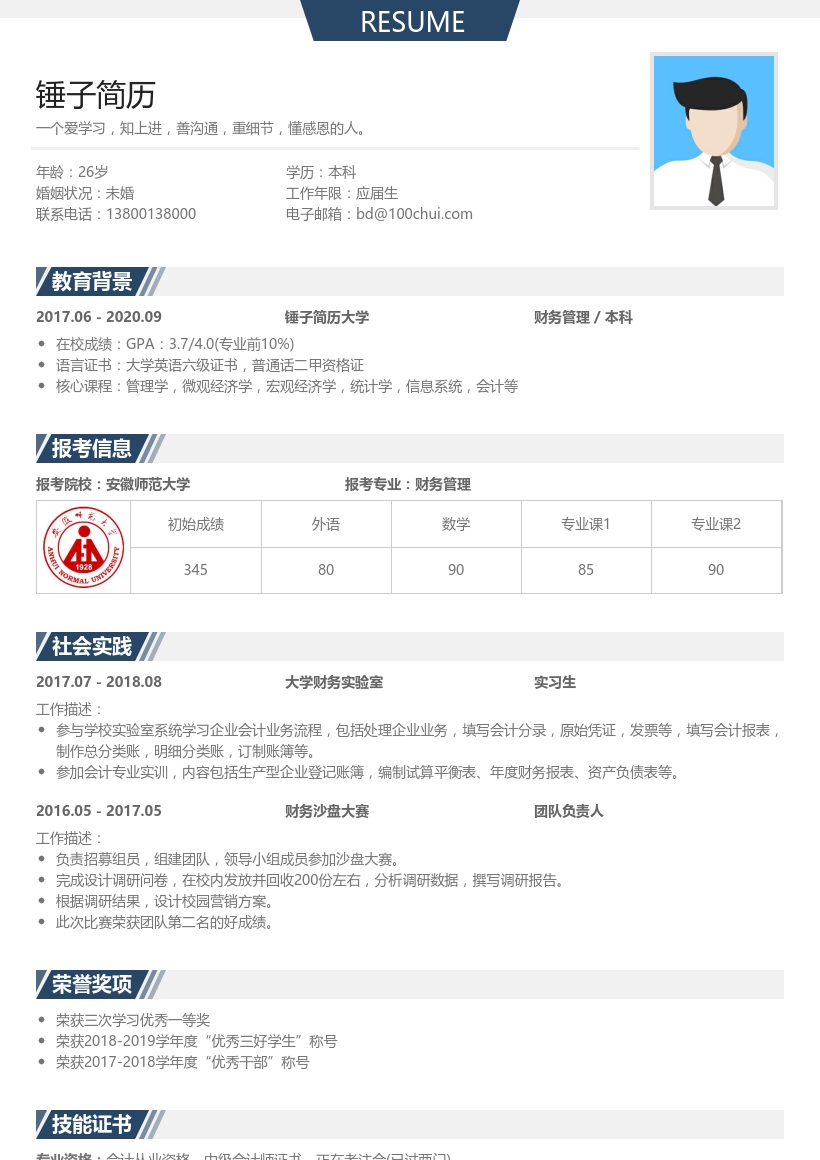 会计财务专业考研复试简历