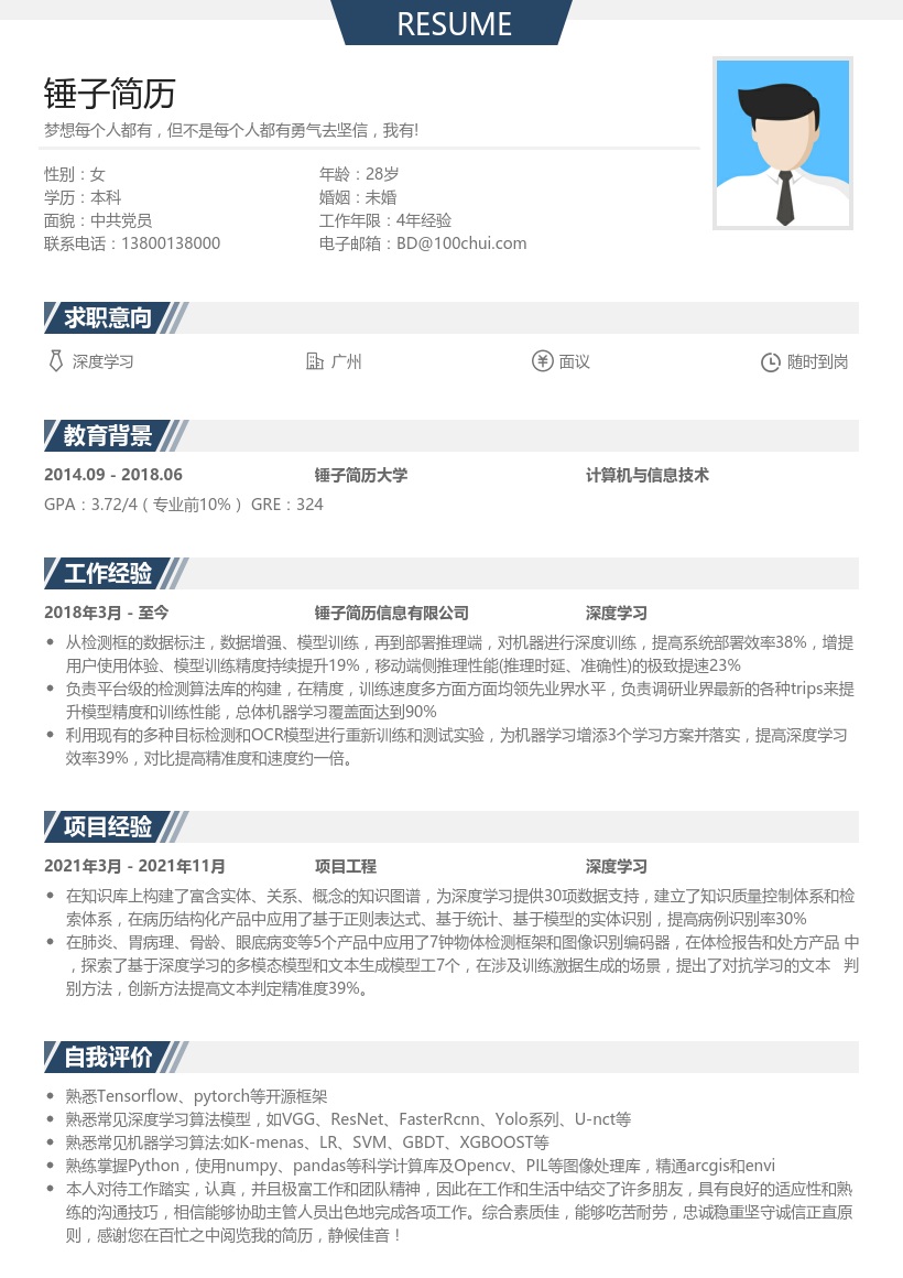 深度学习个人简历