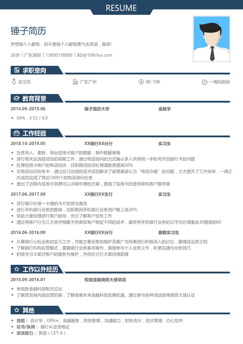 银行求职个人简历模板
