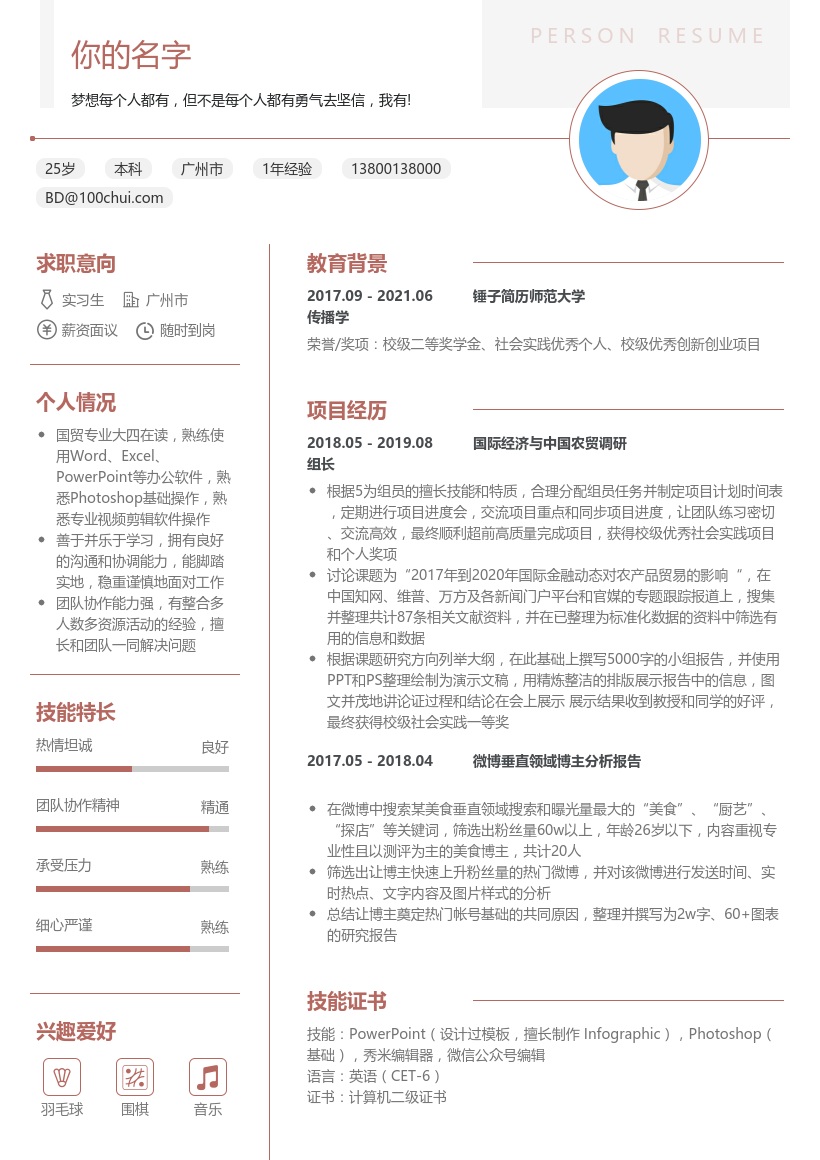 零经验应届生求职简历