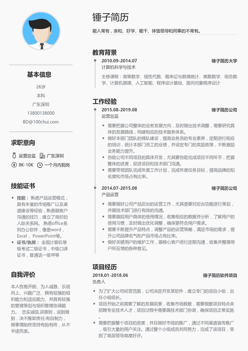 游戏运营总监简历模板