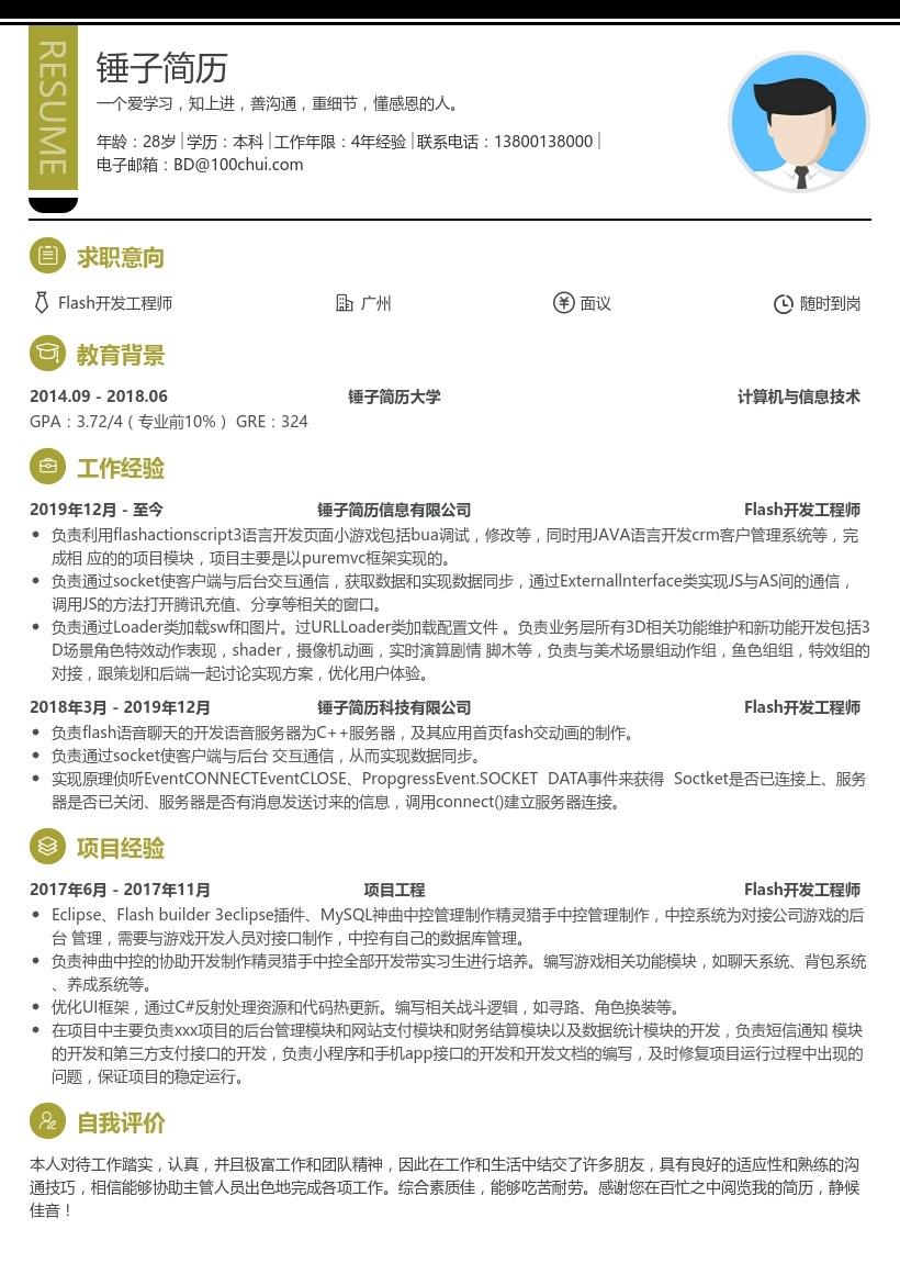 Flash开发工程师简历