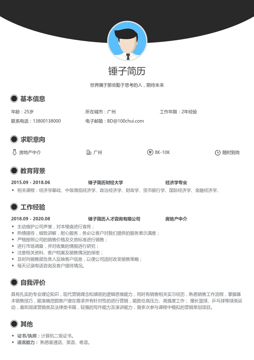 房地产中介简历