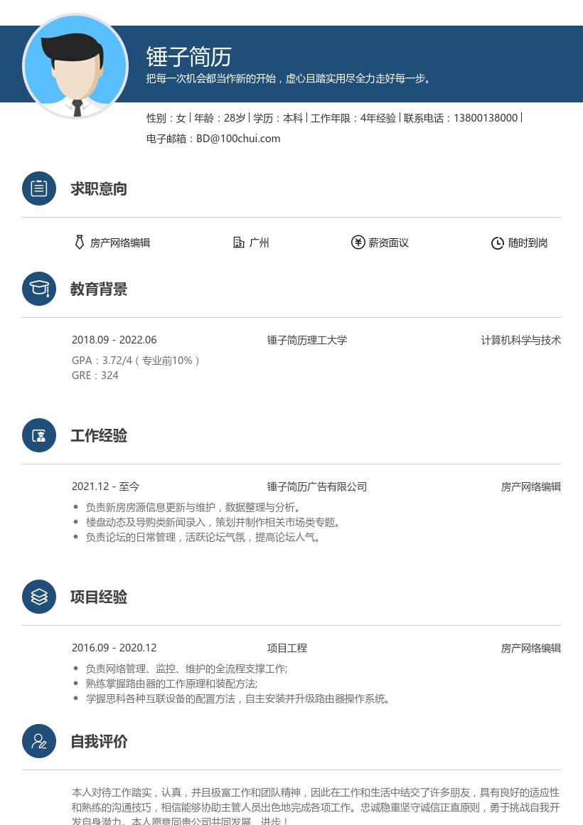 房产网络编辑简历