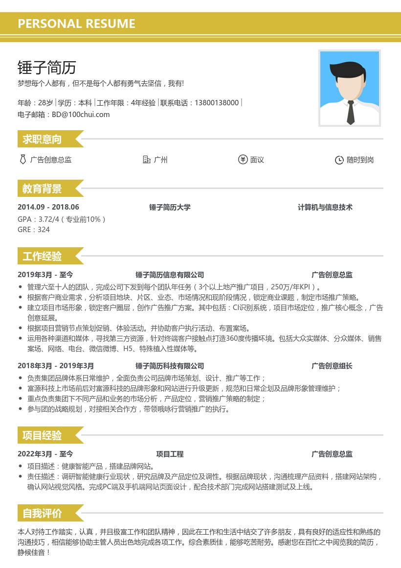 广告创意总监个人简历