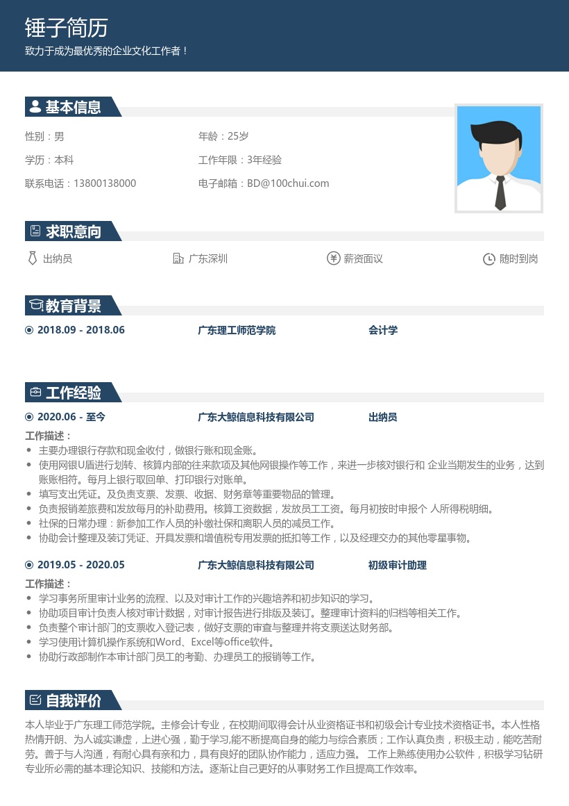 出纳员个人简历模板
