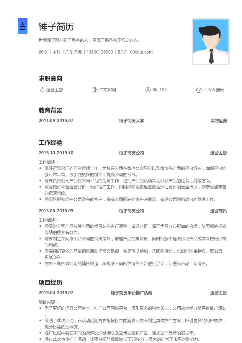 微博运营主管简历模板