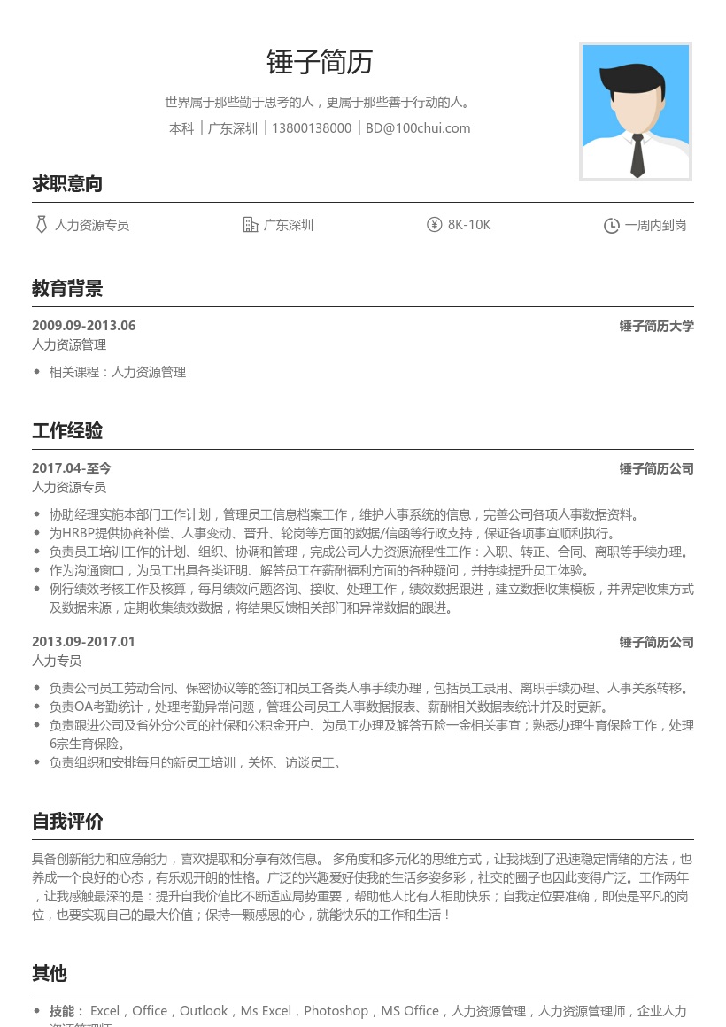 人力资源专员简历模板