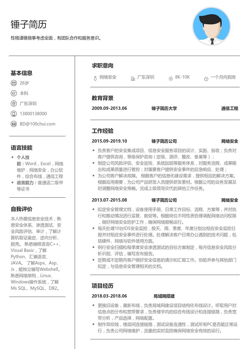 网络安全简历模板
