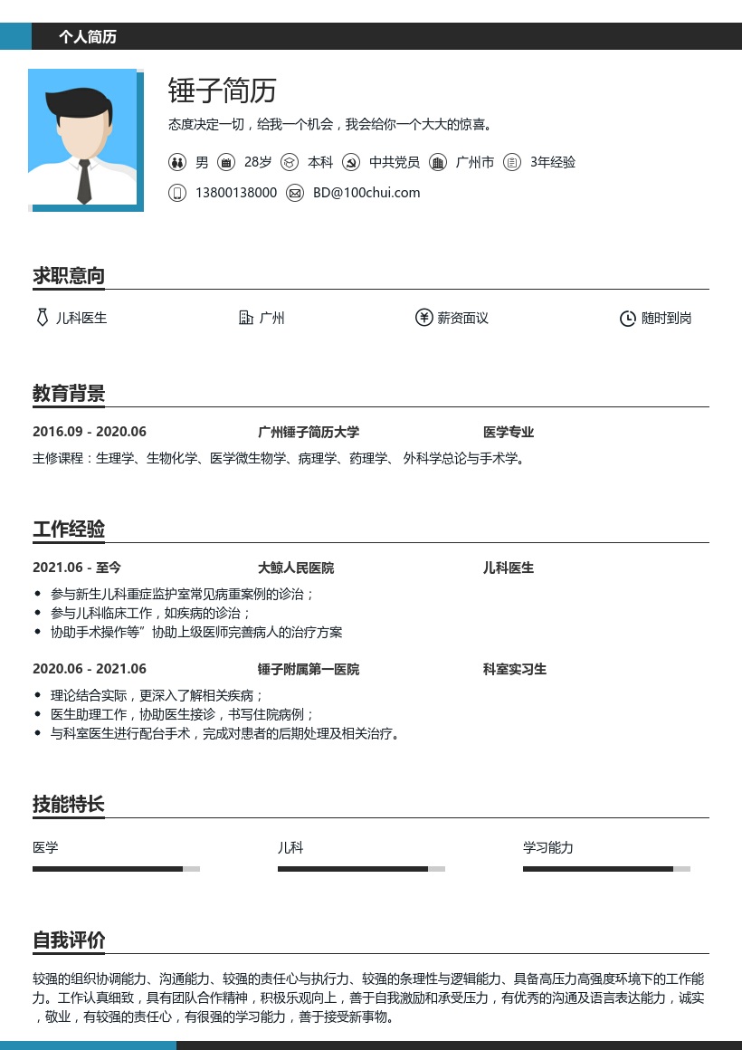 儿科医生简历