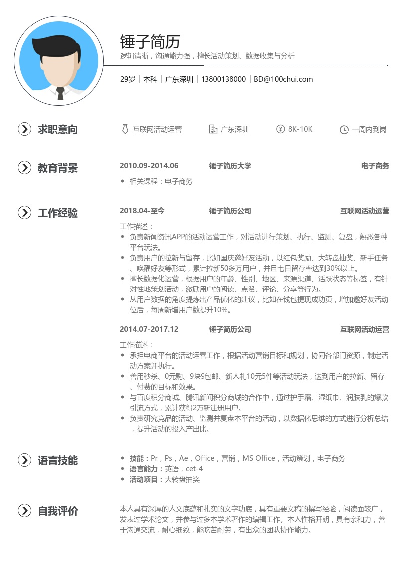 互联网活动运营简历模板