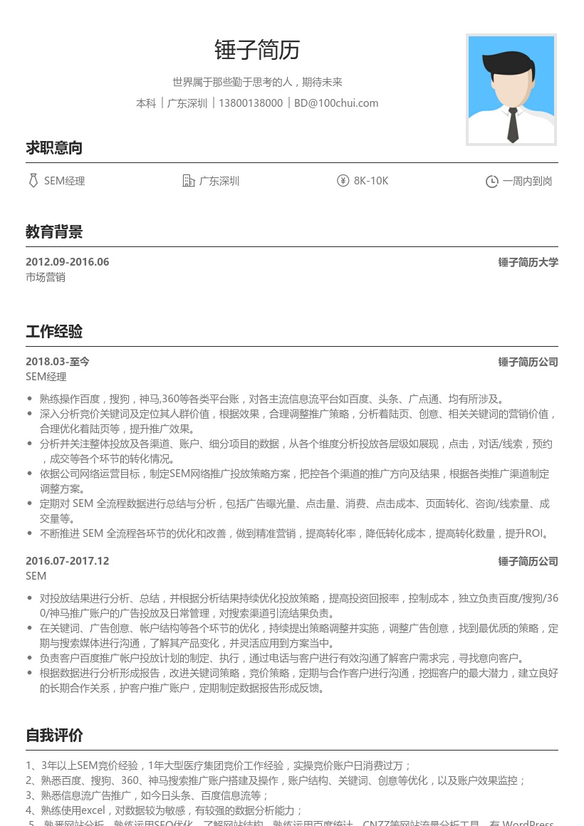 SEM经理简历模板