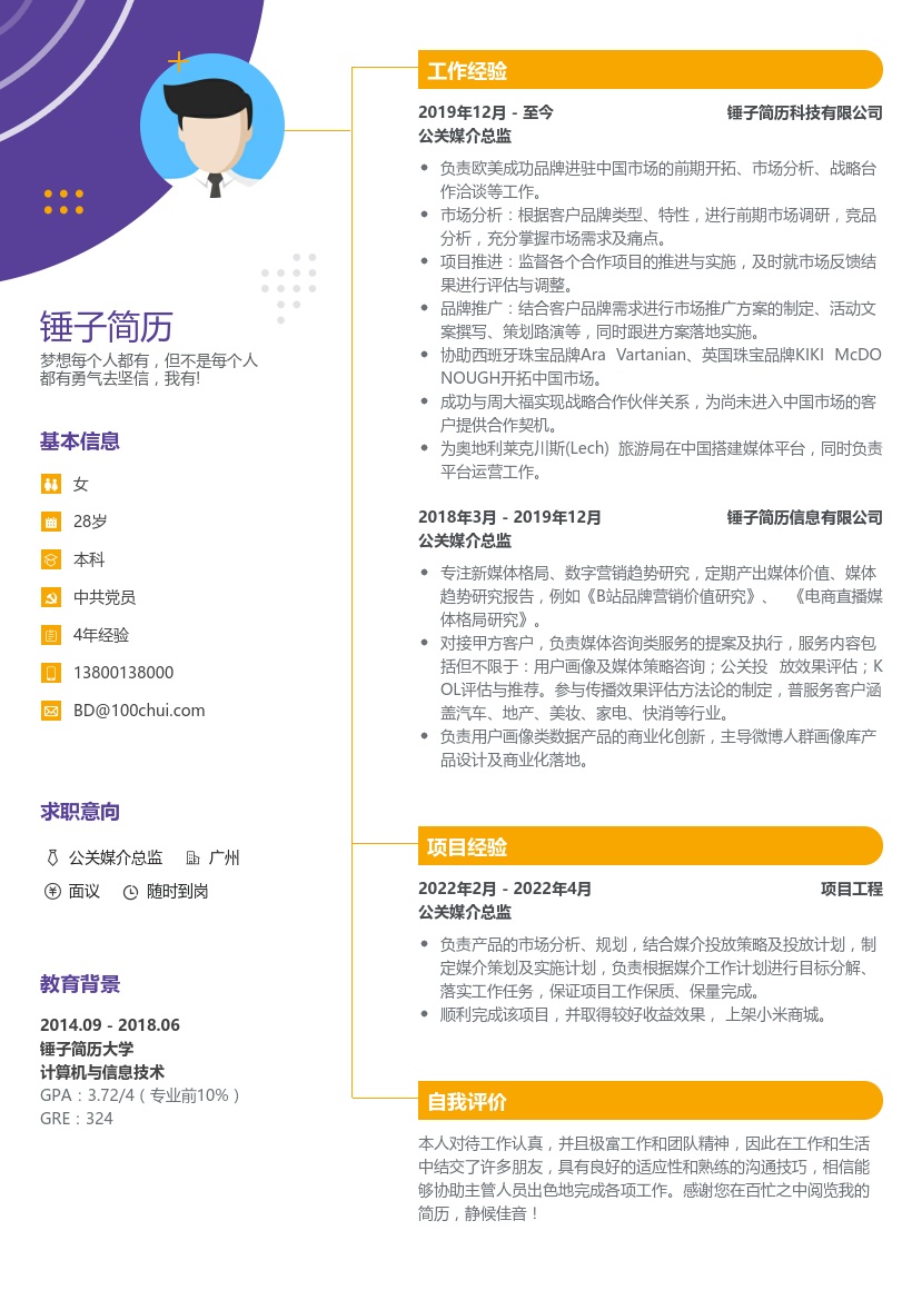 公关媒介总监简历模板