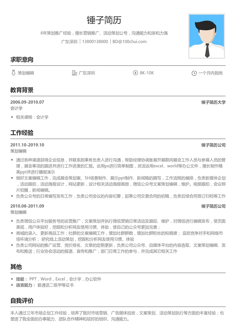 策划编辑简历模板