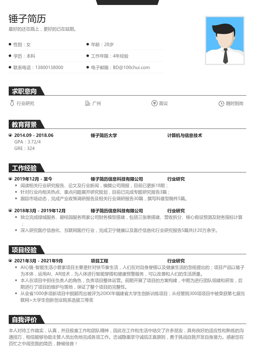 行业研究简历模板