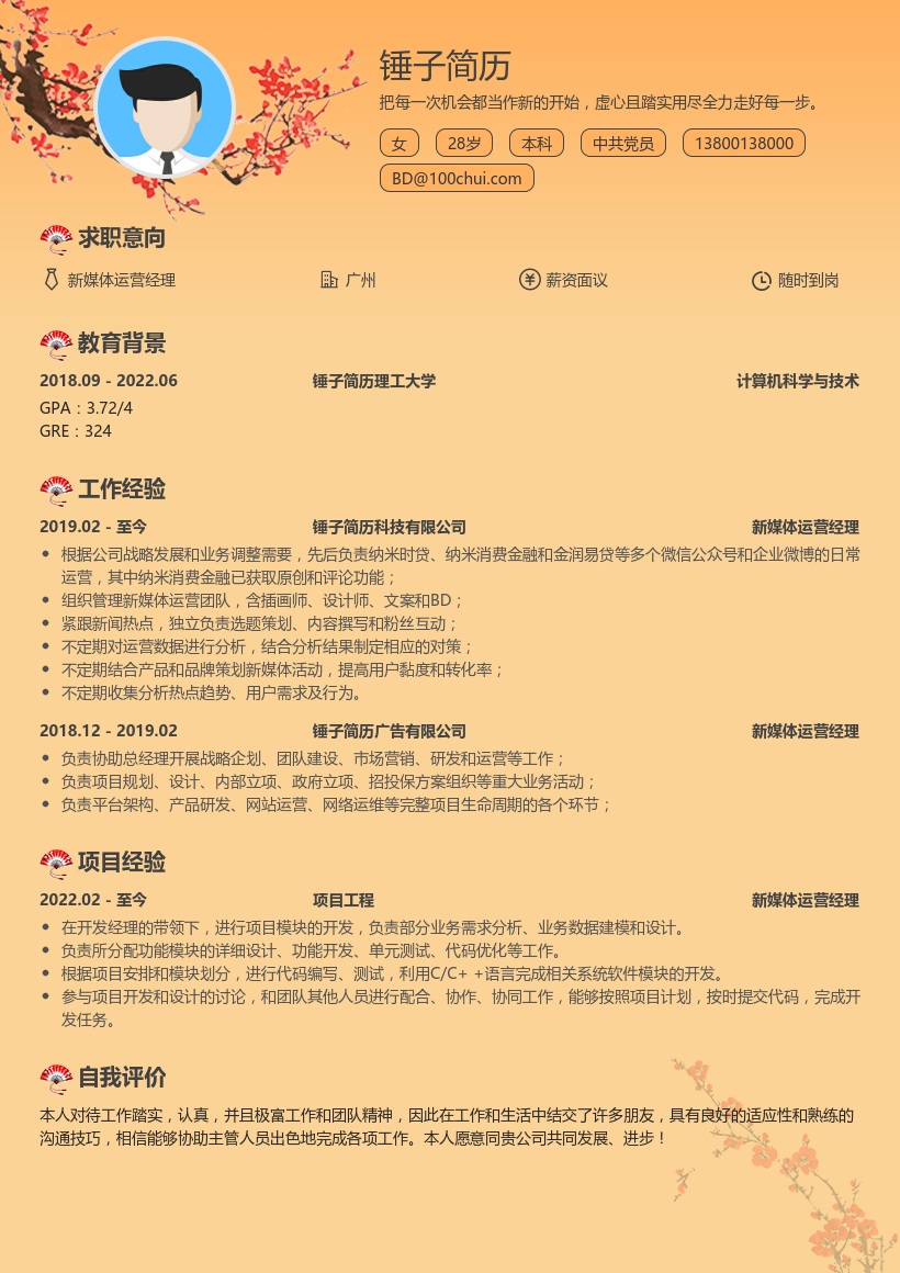 新媒体运营经理简历