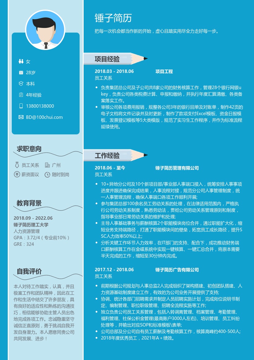 员工关系简历模板