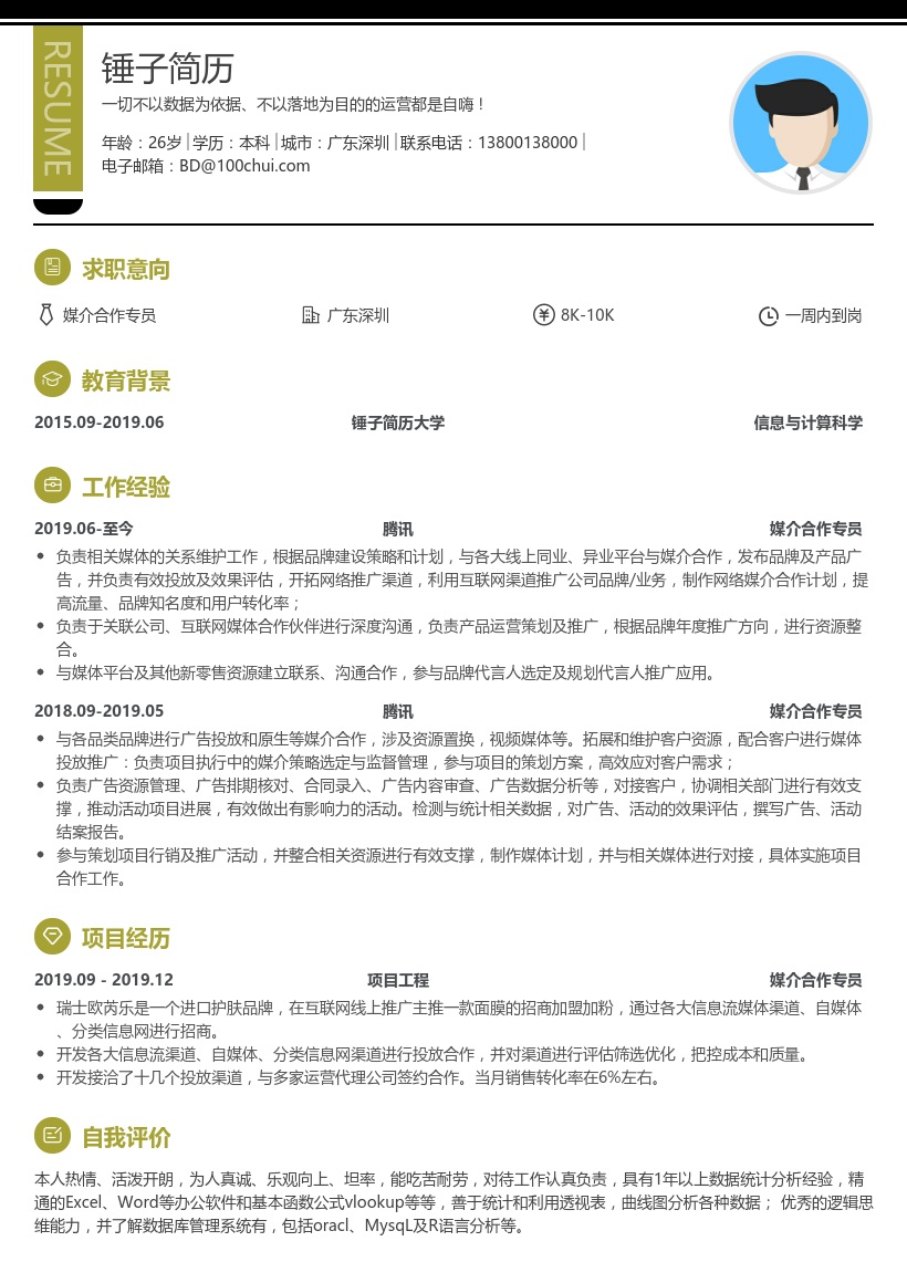 媒介合作专员简历