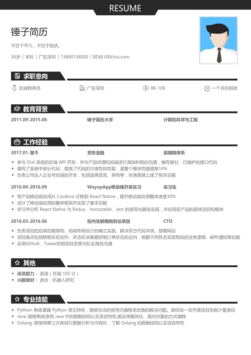 程序员简历模板(适合在职)