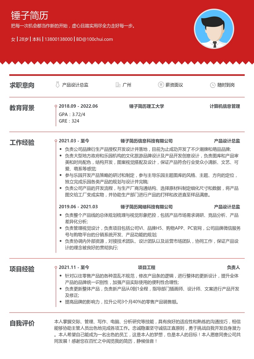 产品设计总监简历模板