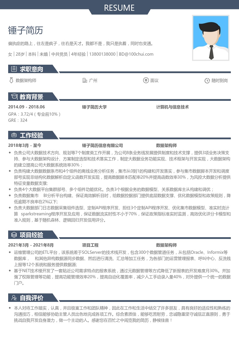 数据架构师简历模板