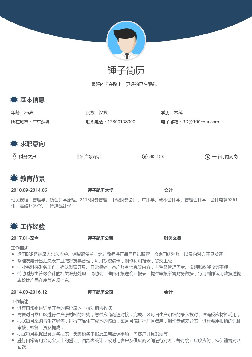 财务文员简历模板