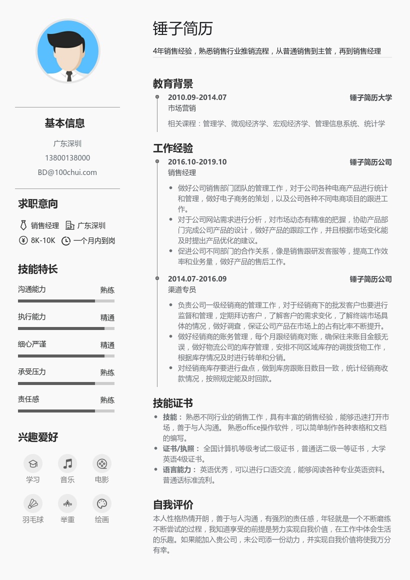 渠道销售专员简历模板