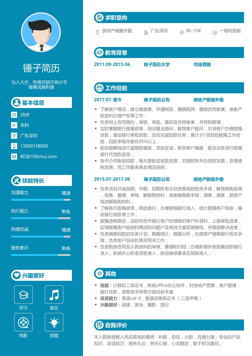 房地产销售外勤简历模板
