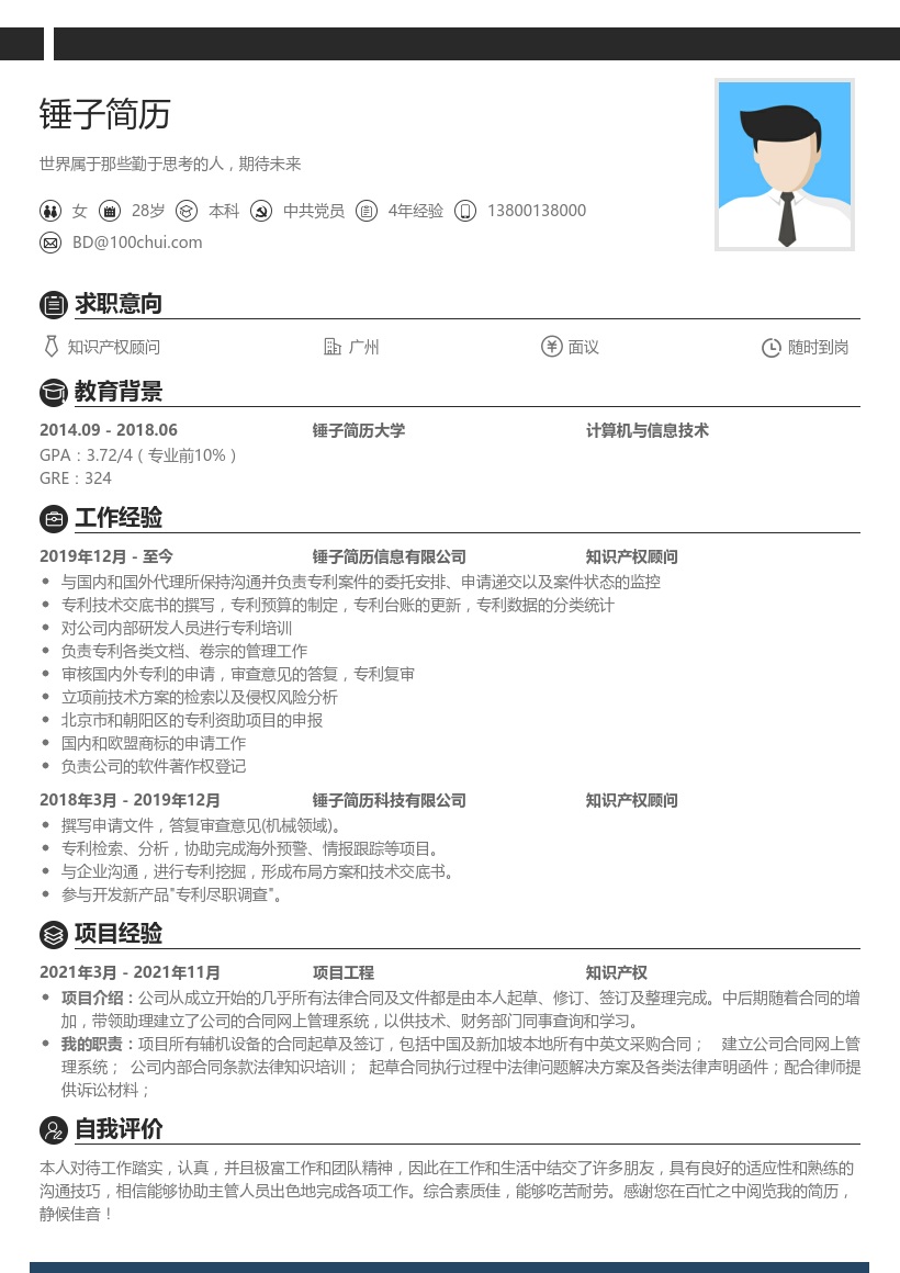 知识产权顾问求职简历