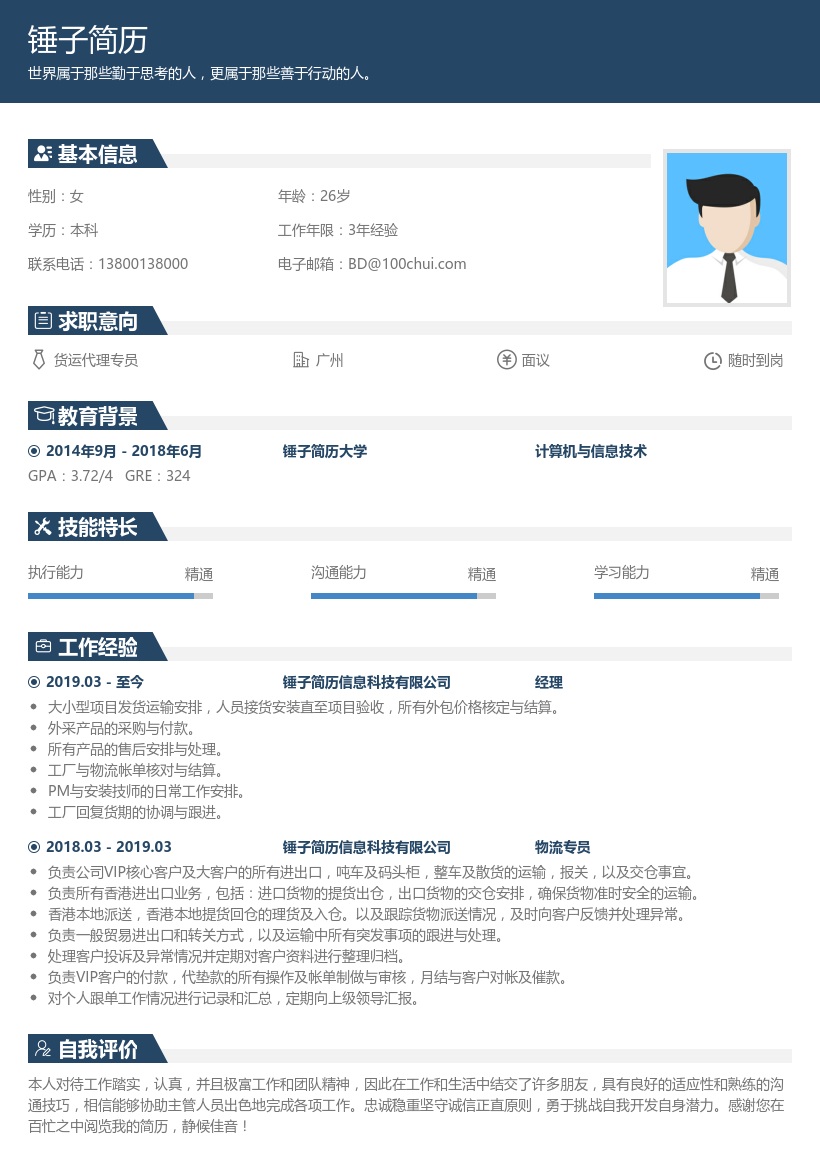 货运代理经理简历模板