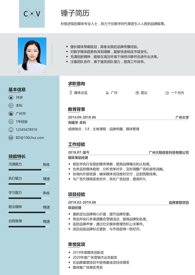 媒介总监简历模板