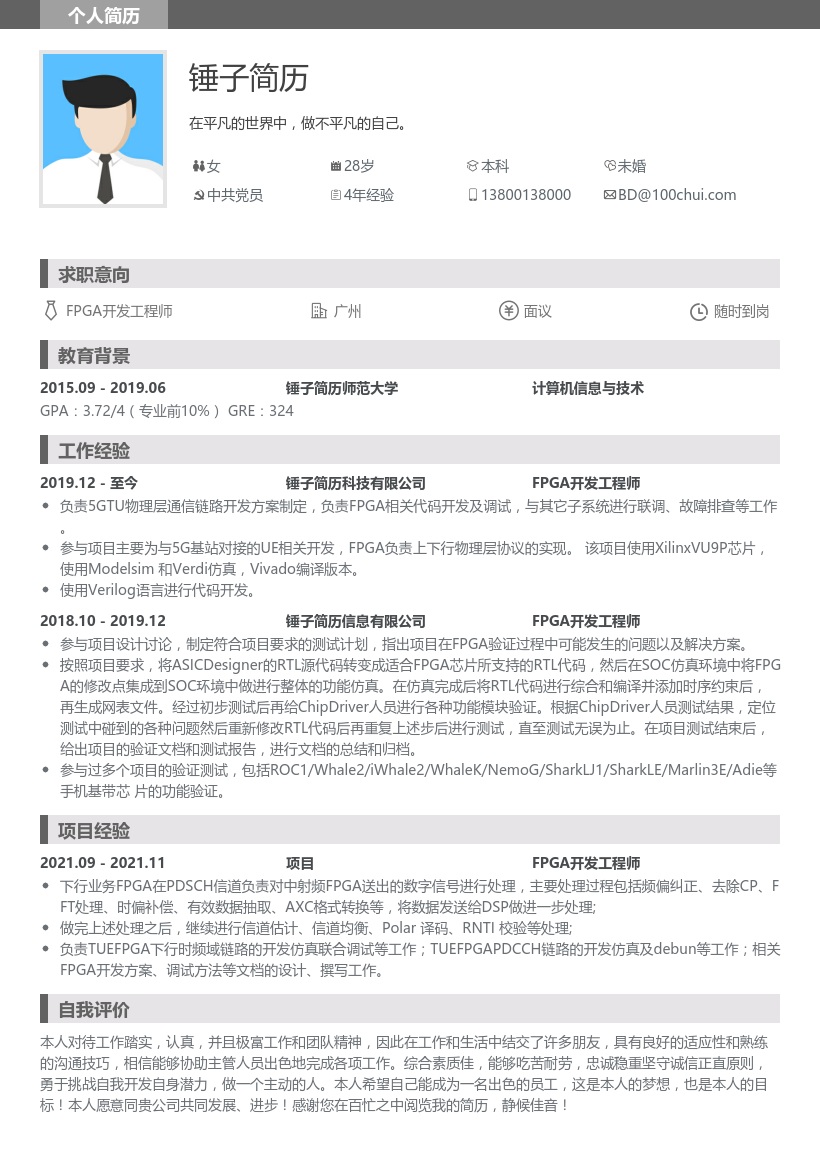 FPGA开发工程师简历