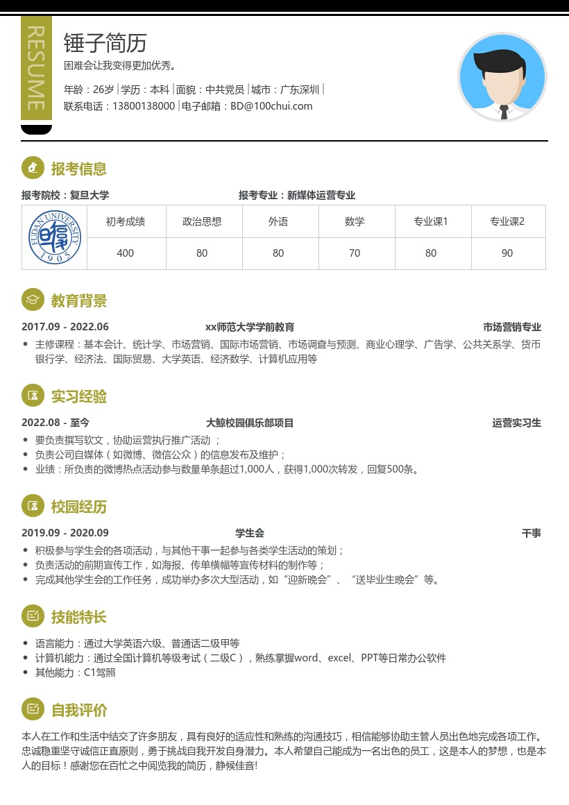 运营考研复试简历