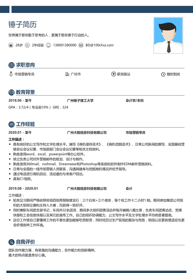 市场营销专员运营简历模板