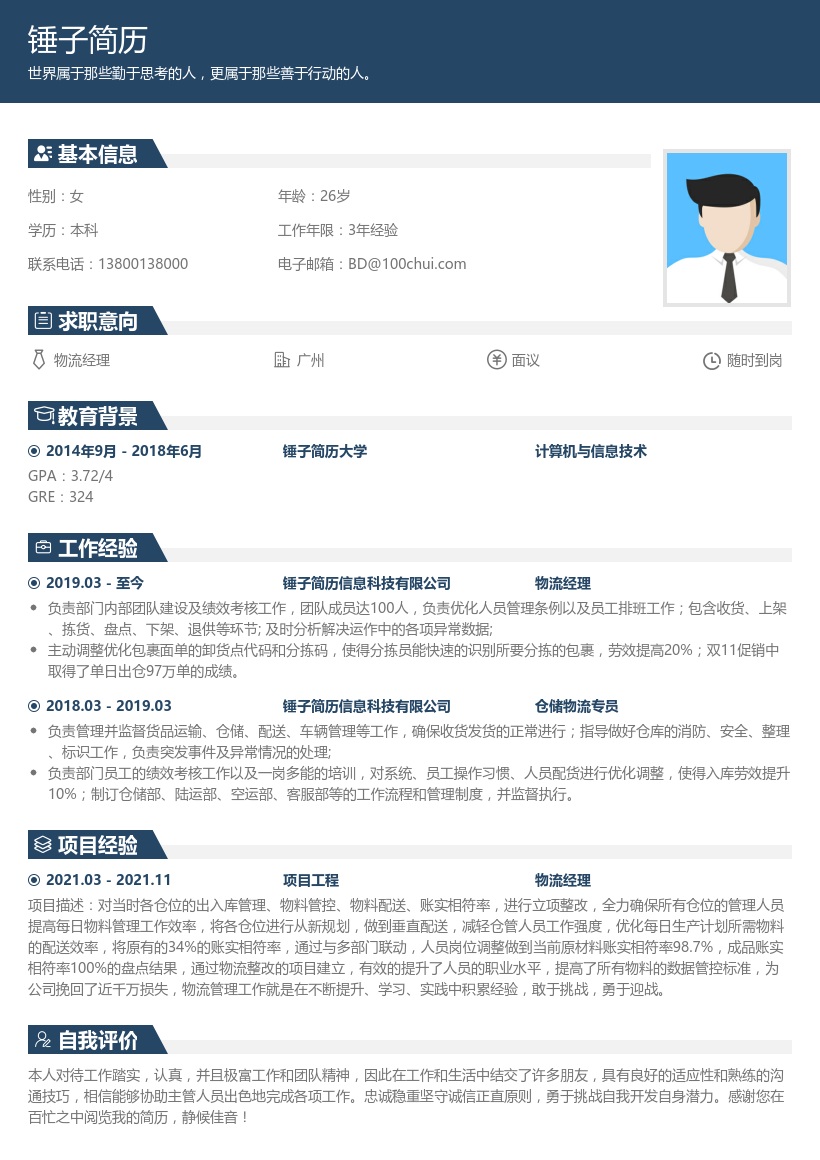 物流经理个人简历