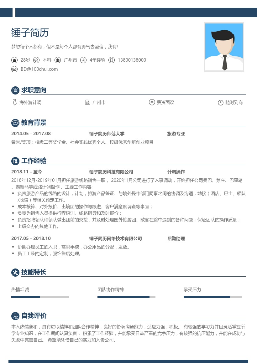 海外游计调求职简历