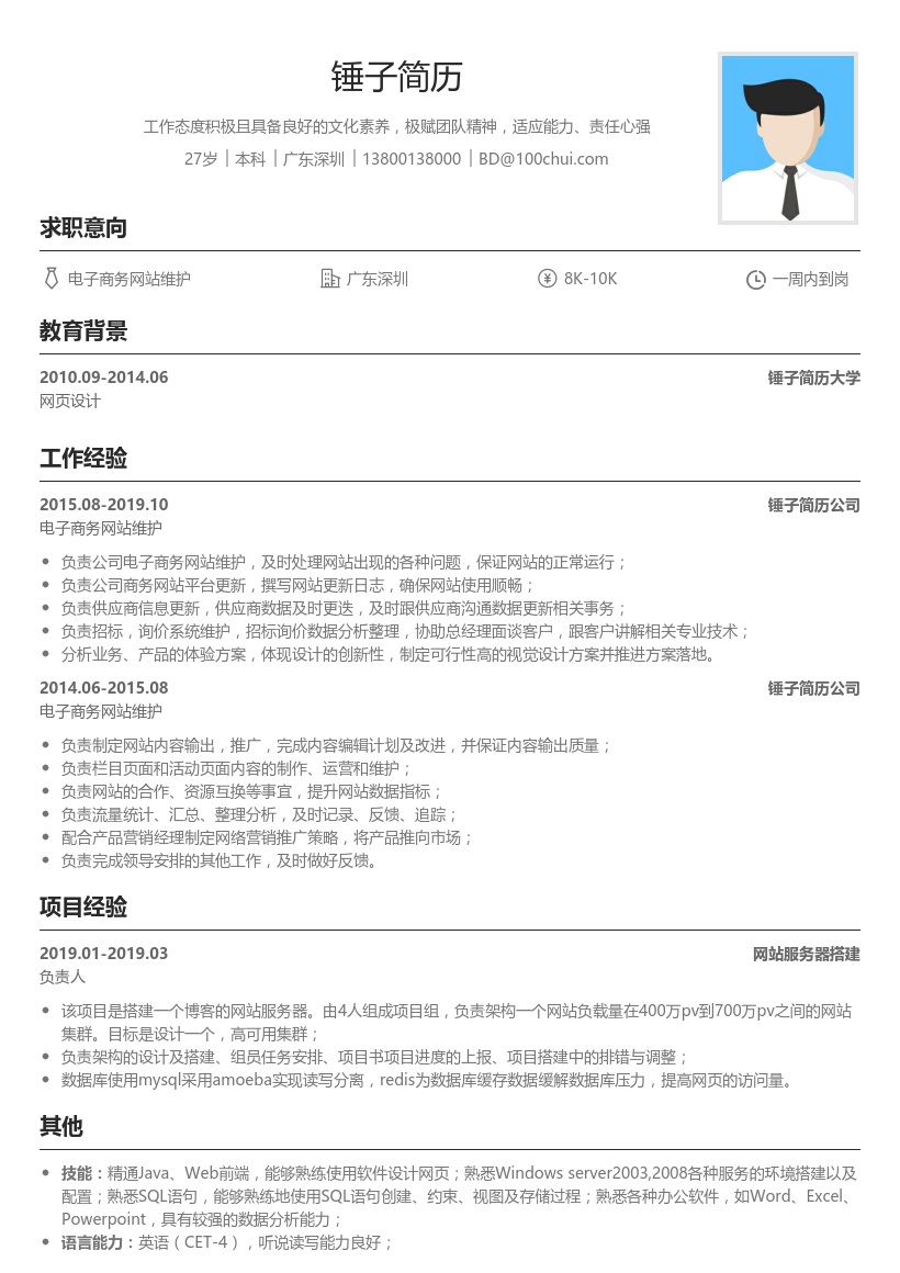 电子商务网站维护简历模板