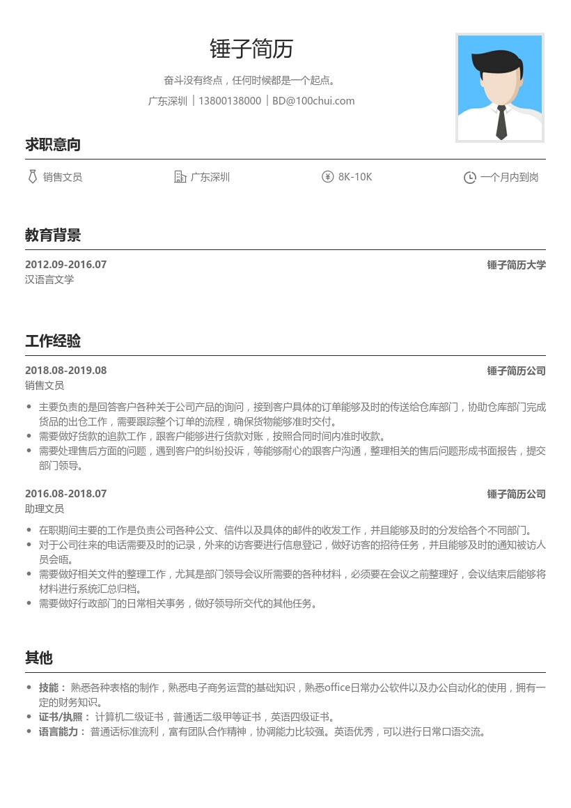 销售售后客服个人简历模板