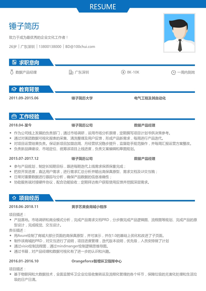 数据产品经理简历模板