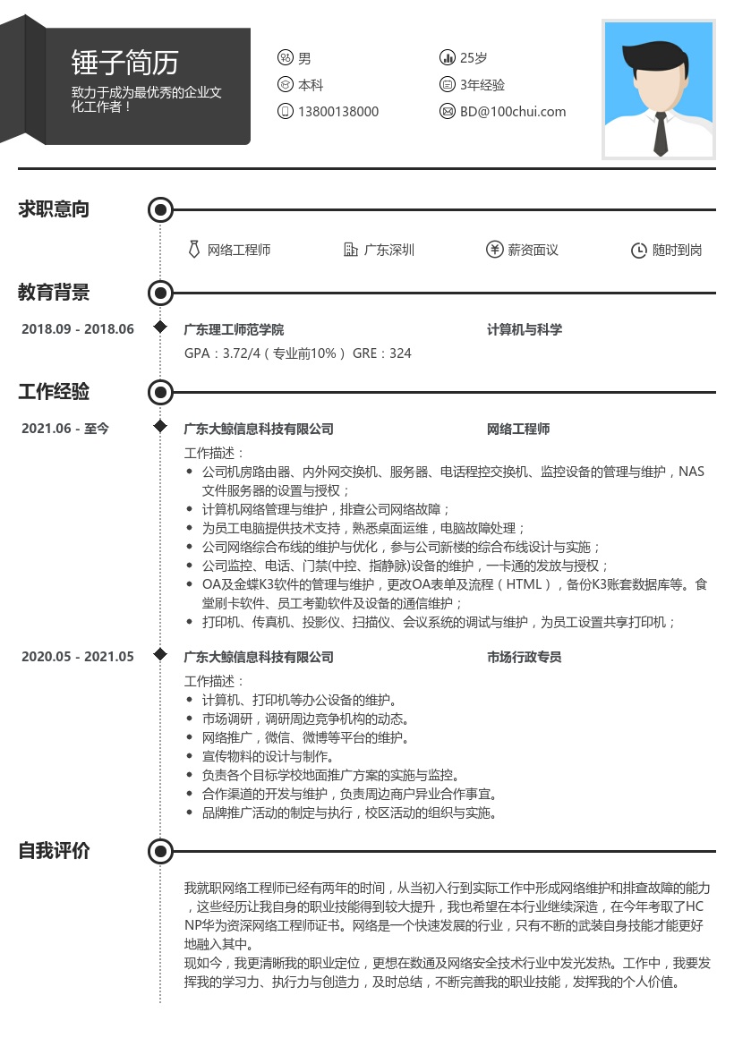 网络工程师跳槽简历