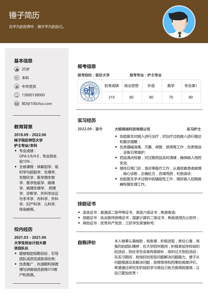 护士考研复试简历