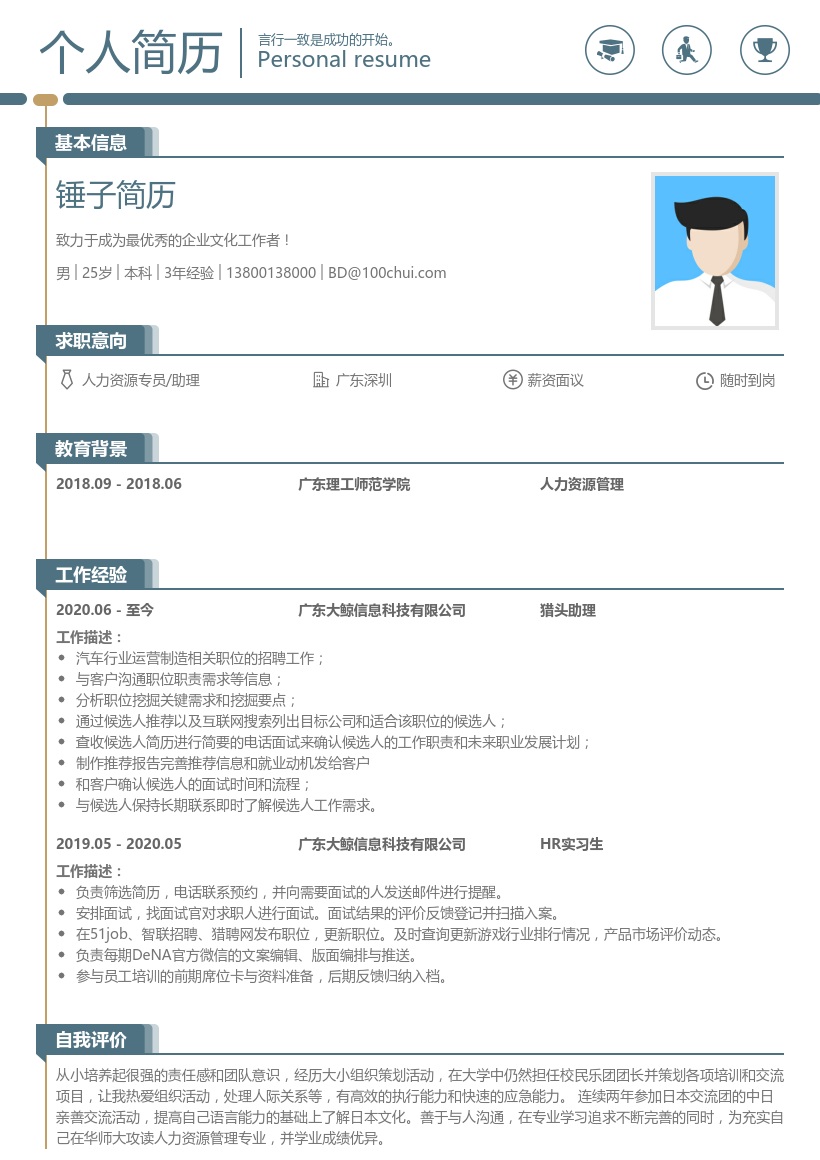 人力资源专员/助理跳槽简历