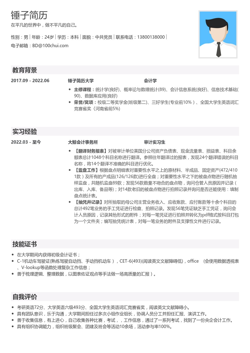 会计学考研复试简历范文