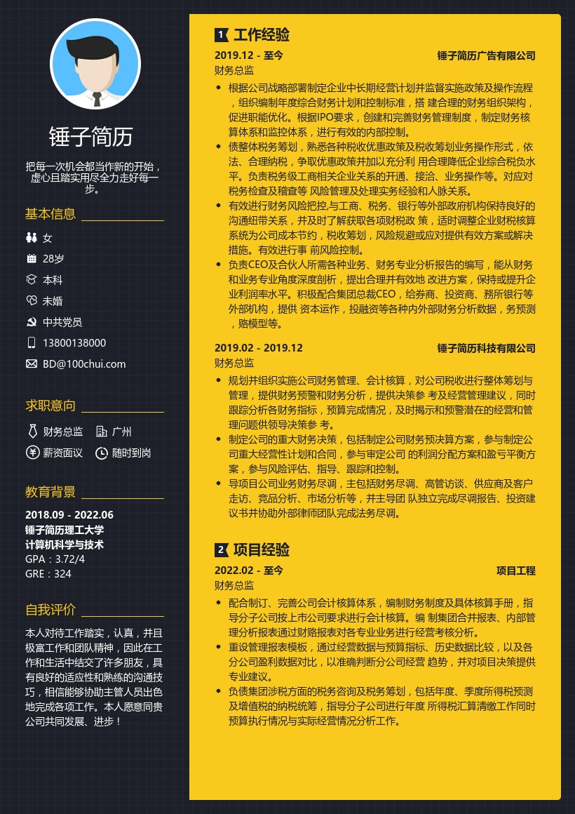 财务总监求职简历