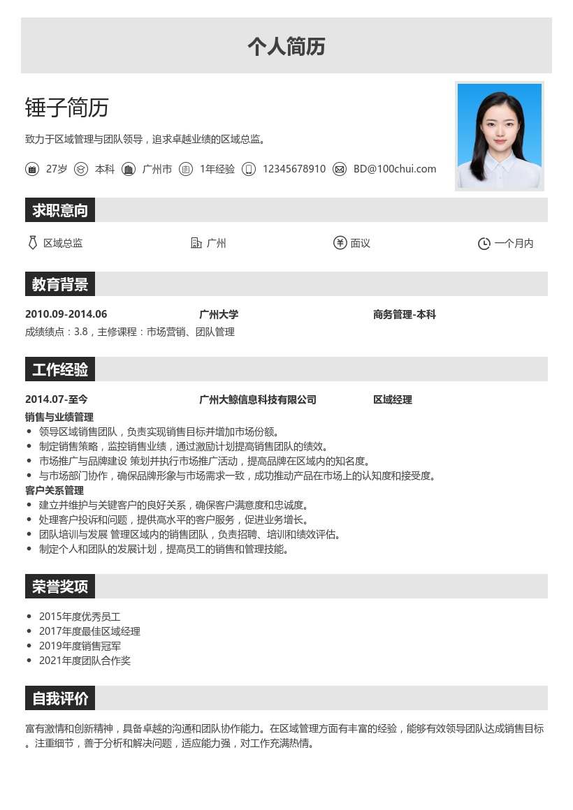 区域总监简历模板