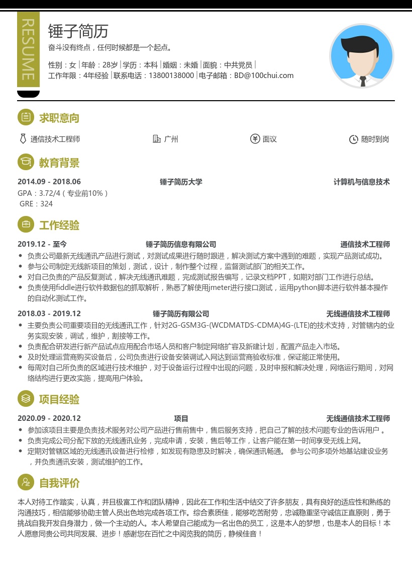 通信技术工程师简历