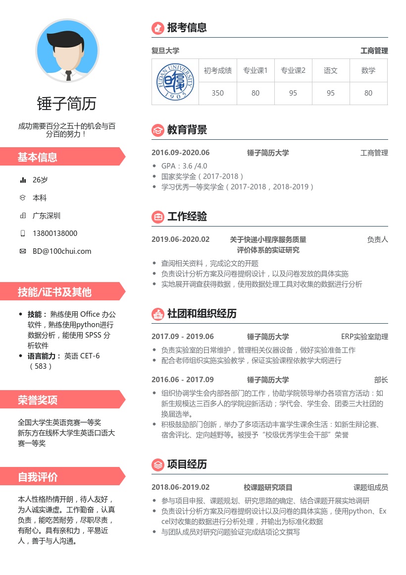 2022考研简历模板