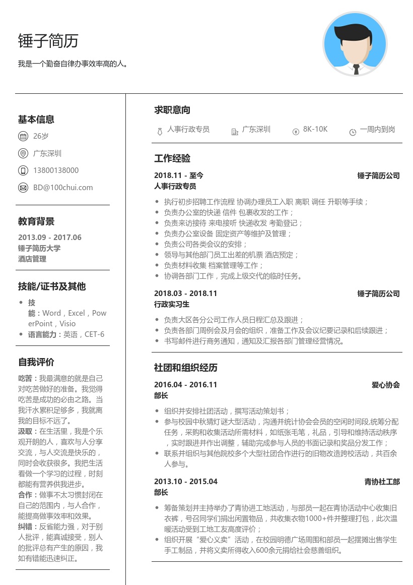 行政跳槽个人简历