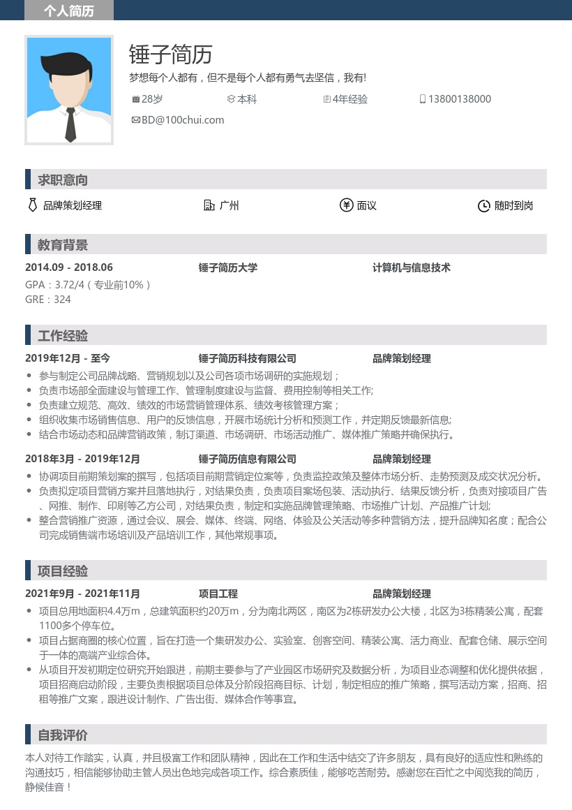 品牌策划经理个人简历