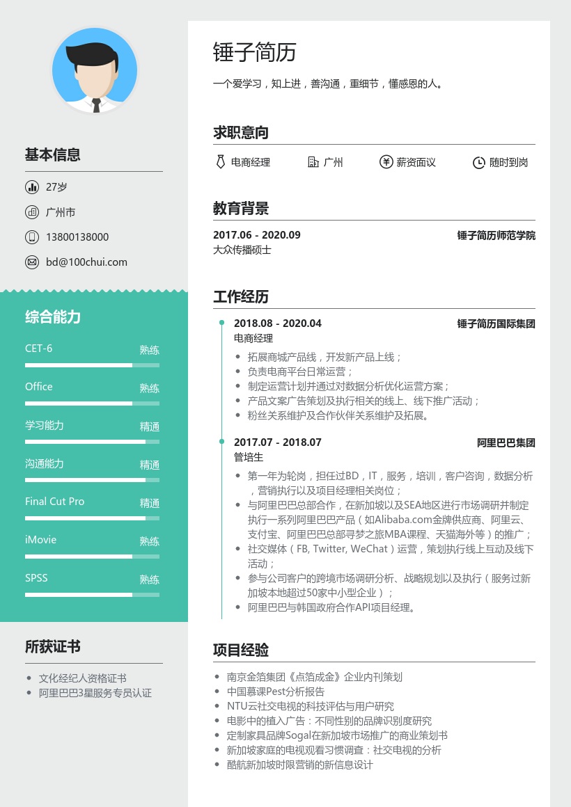 电商经理简历
